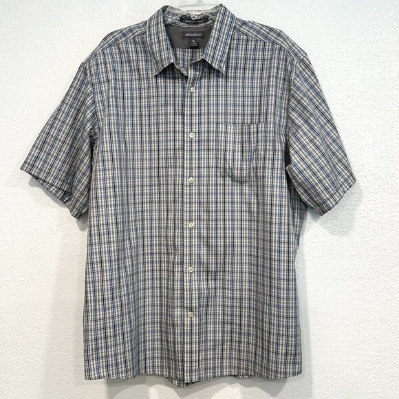 Eddie Bauer Wrinkle Free Relaxed Fit Plaid Button Up Shirt Short Sleeves Mens XL - Picture 1 of 10